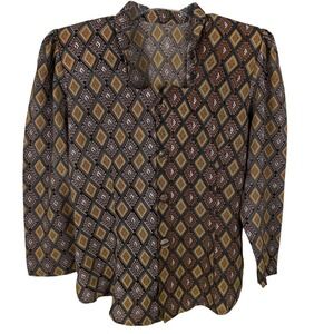 Vintage Gold Brown Geometric Patterned Synch Blouse S
